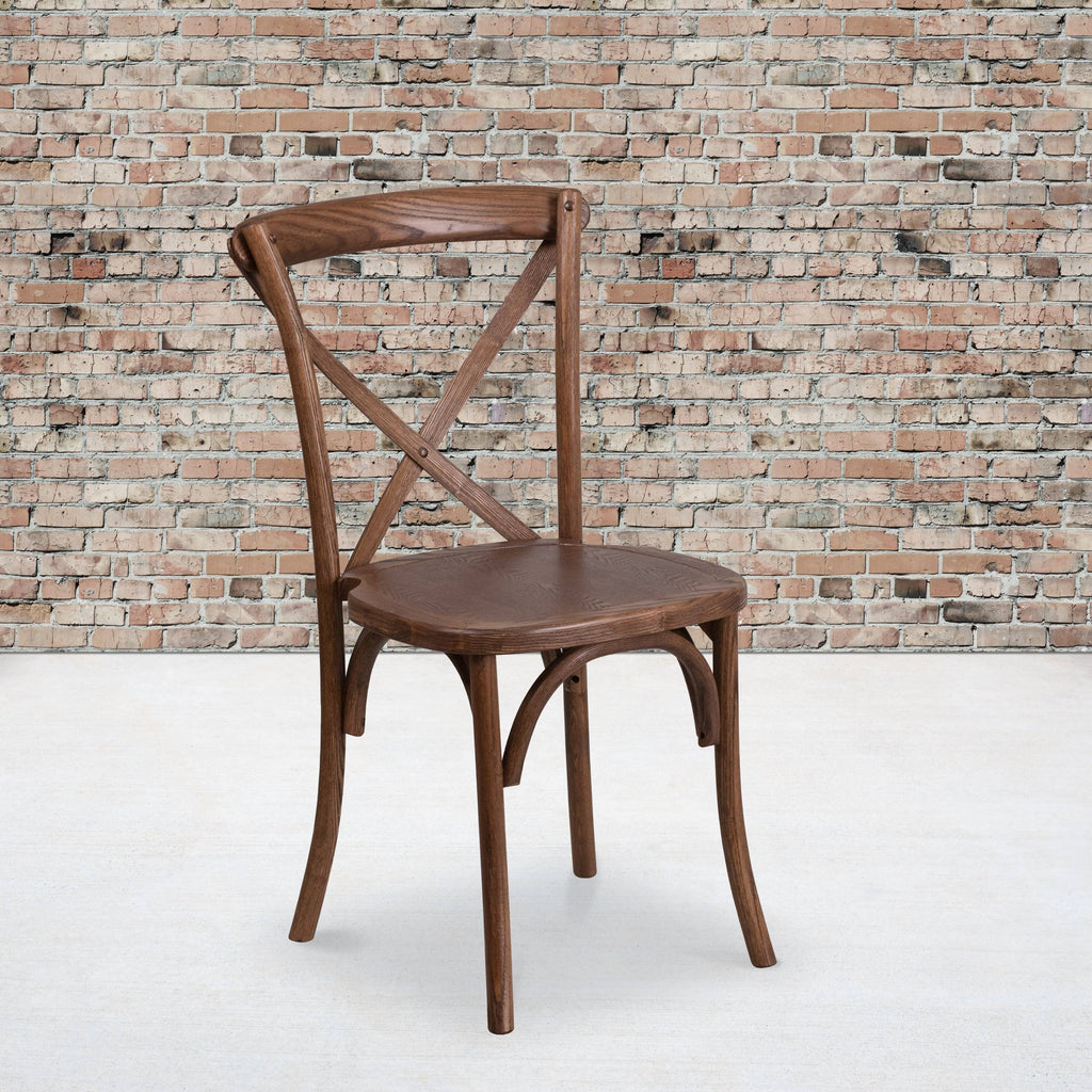 Stackable Wood Cross Back Chair, Pecan N324