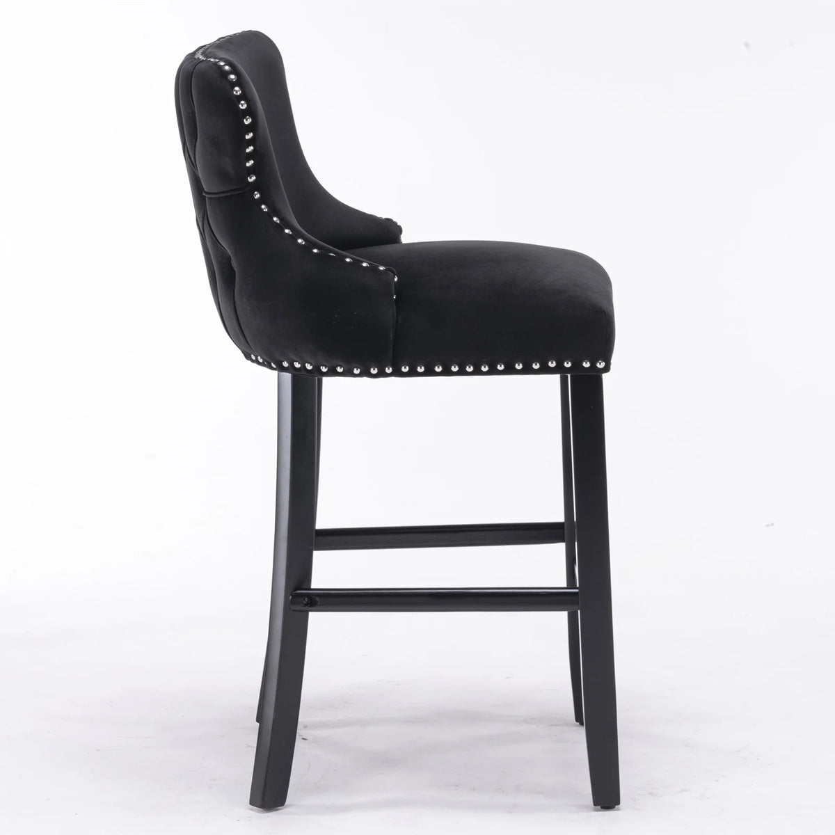 Black Velvet Button Tufted Bar Chairs with Wood Legs, Set of 2 Z61565