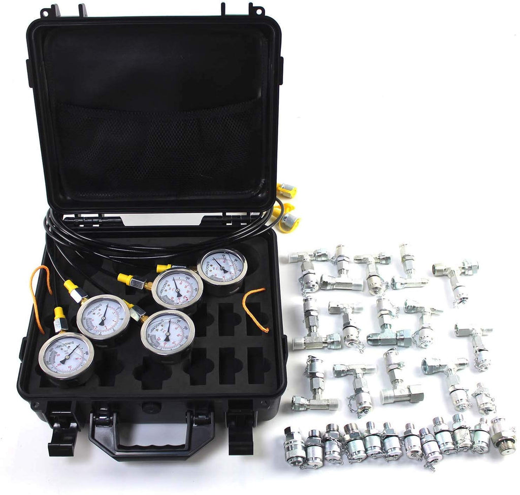Hydraulic Pressure Test Kit with 5 Gauges, 5 Test Hoses, 13 Couplings and 14 Tee Connectors L363848