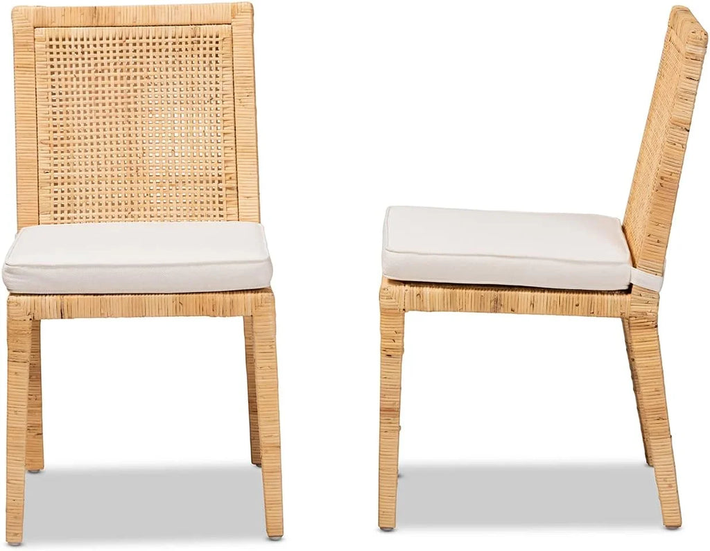 Natural Finished Wood and Rattan 2-Piece Dining Chair Set B73242