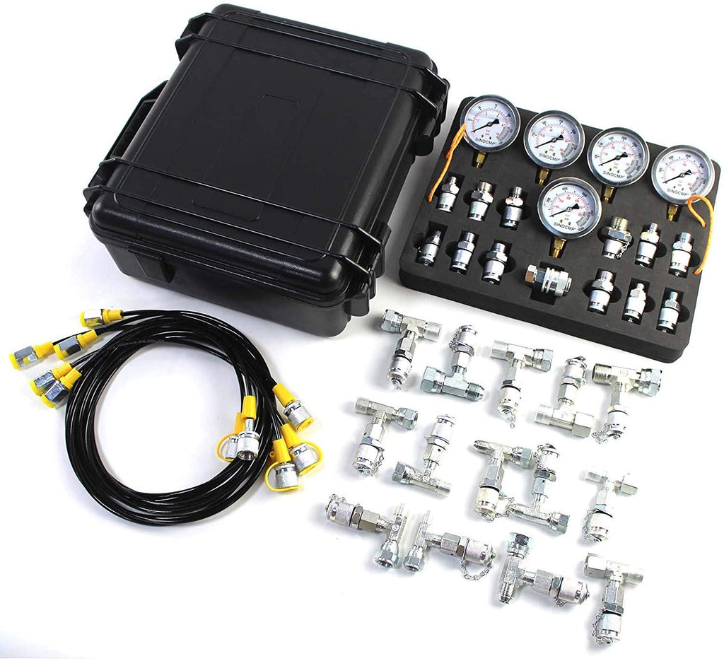 Hydraulic Pressure Test Kit with 5 Gauges, 5 Test Hoses, 13 Couplings and 14 Tee Connectors L363848
