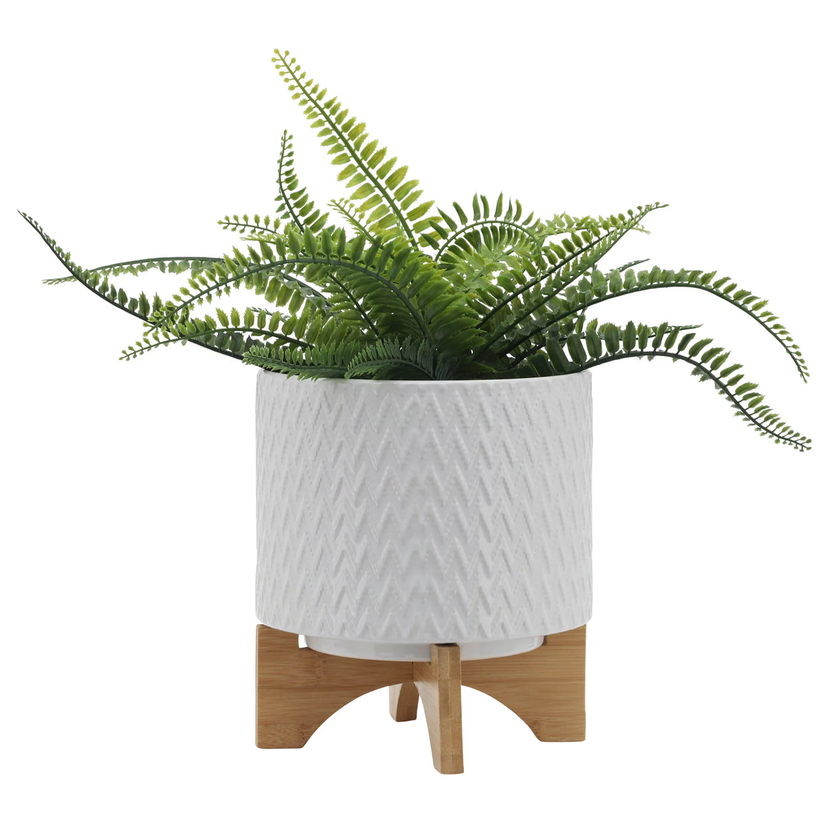 White Ceramic Chevron Planter With Stand A17057