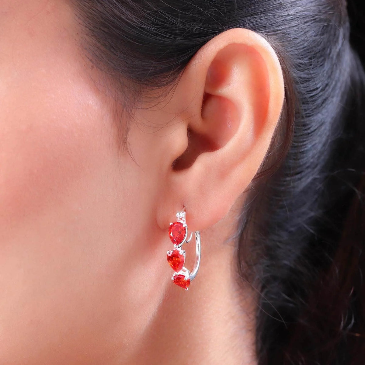 Orange Huggie Hoop Earrings Cubic Zirconia J430