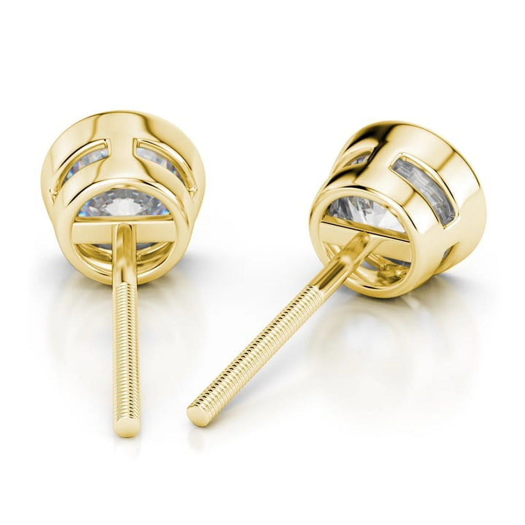 2 Carat Solitaire Bezel Moissanite Stud Earrings in 18K Yellow Gold Plating over Silver E926