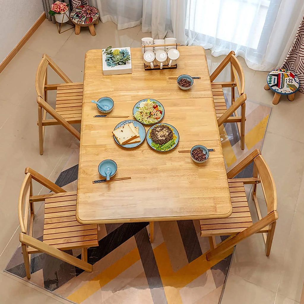 Solid Wood Drop Leaf Dining Table Set 5 Pieces with Wheels and Drawer W583