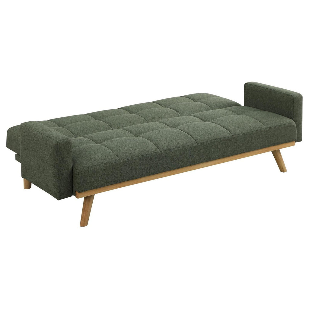 Green Tufted Fabric Sofa Futon Bed with Wooden Legs O503