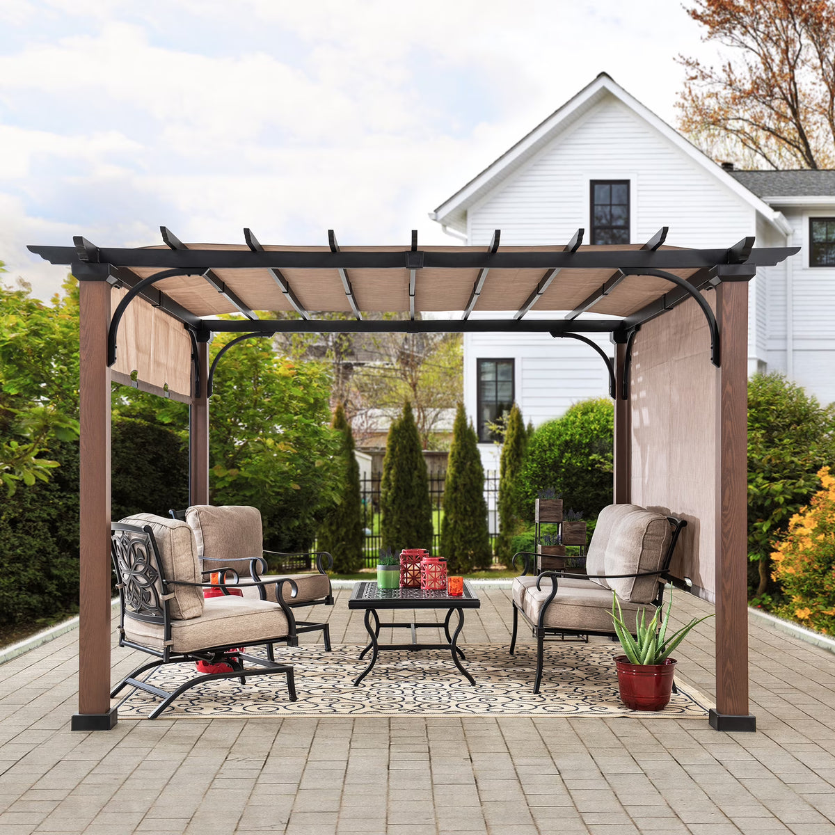 11 x 11 ft. Metal Pergola with Tan Adjustable Canopy N534105