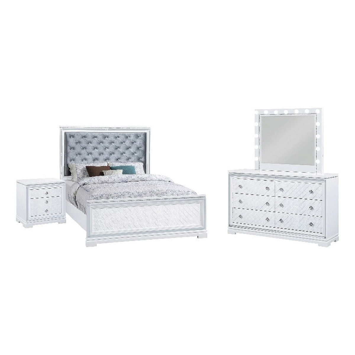 4-Piece Wood California King Bedroom Set in White F201