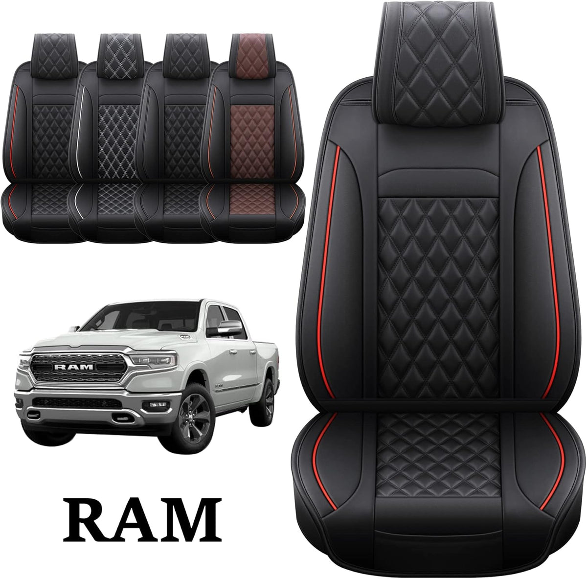 Black-Red Waterproof Synthetic Leather Car Seat Covers 5PCS Full Set Z5886