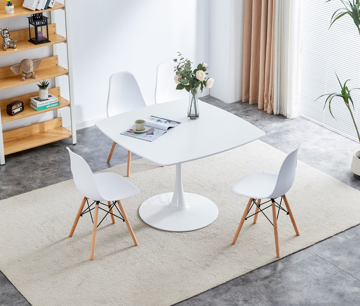 White Mid-century Round MDF Pedestal Dining Table R411