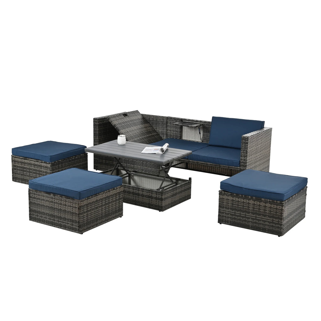 4 Piece Wicker Patio Furniture Set with 2 Ottomans & Coffee Table C53319