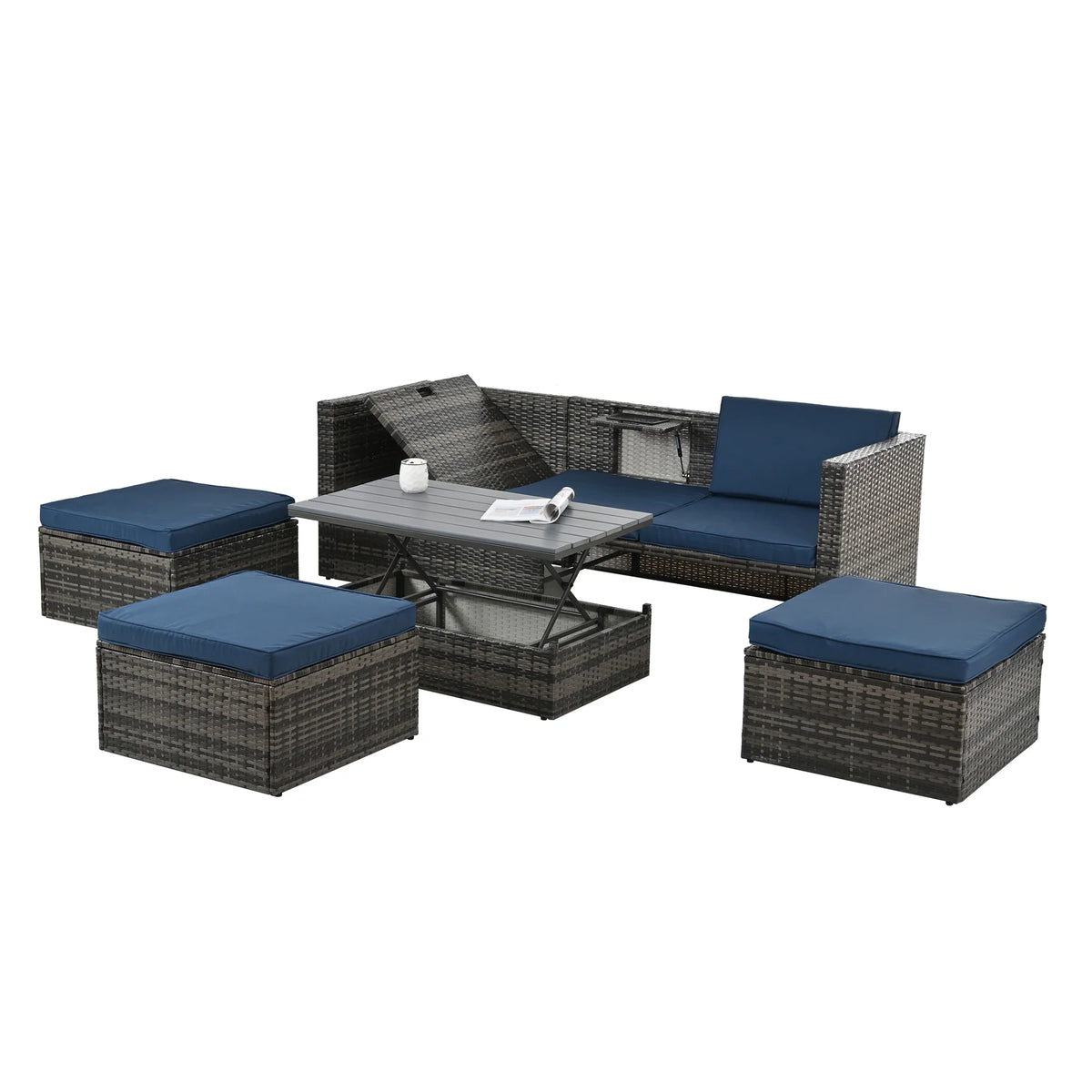 4 Piece Wicker Patio Furniture Set with 2 Ottomans & Coffee Table C53319