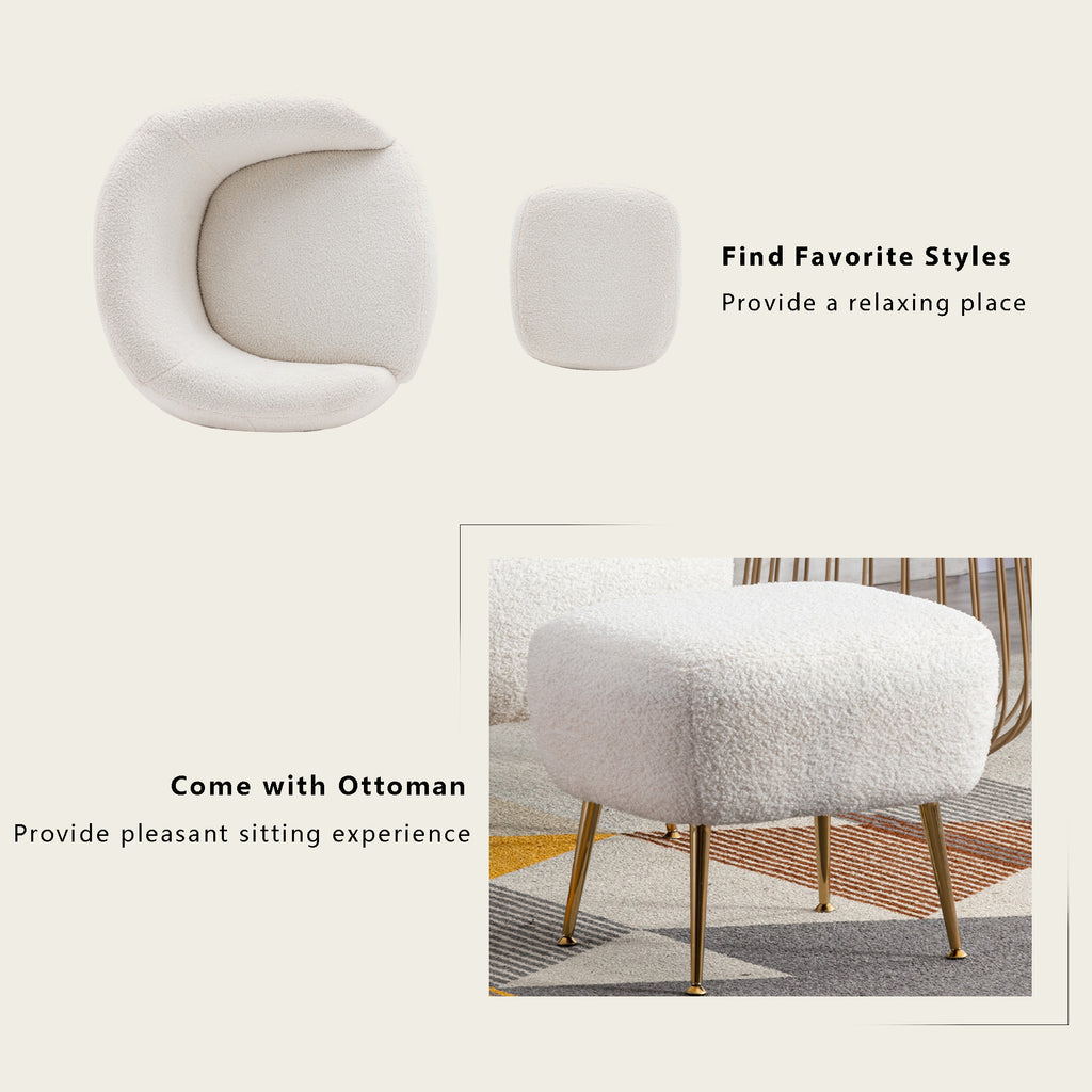 White Teddy Short Plush Particle Velvet Accent Chair with Ottoman V841065