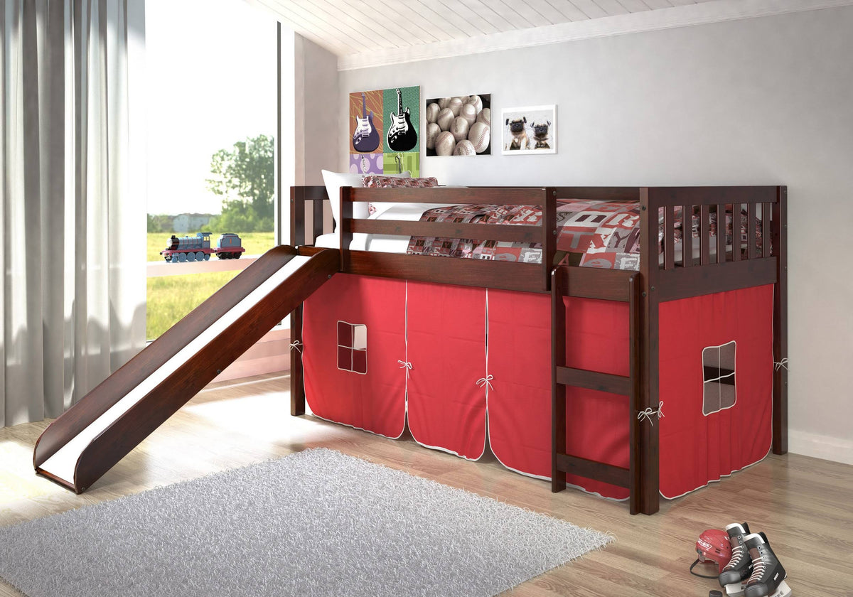 Twin Low Loft Bed with Slide Cappuccino C6587