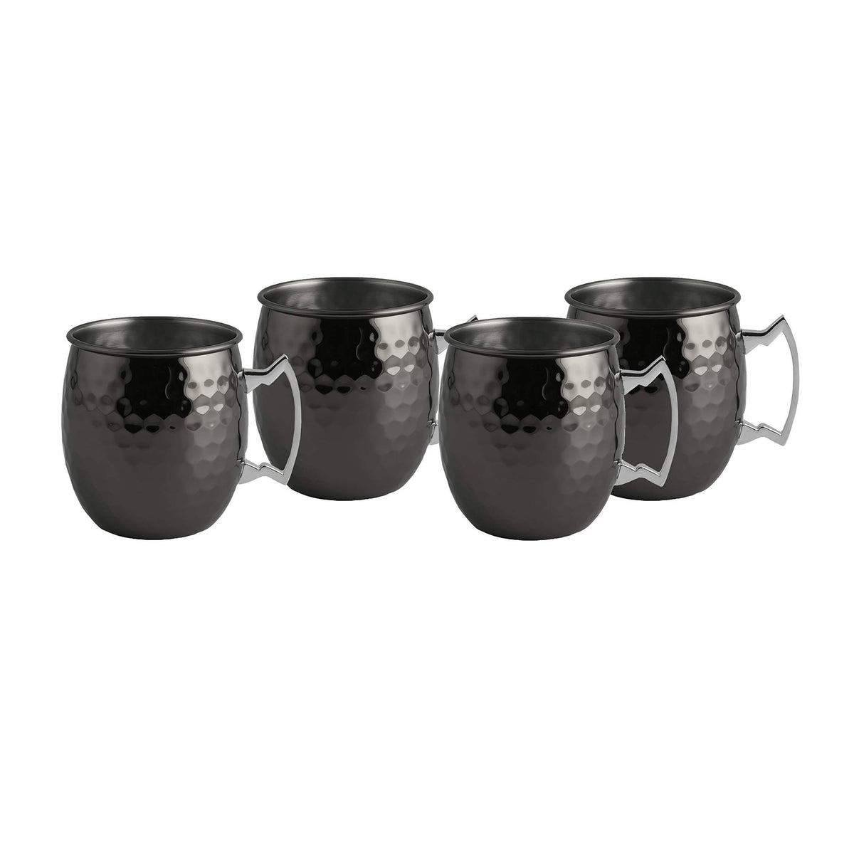 Black Faceted Metallic Moscow Mule Mugs, Set of 4 Y309016