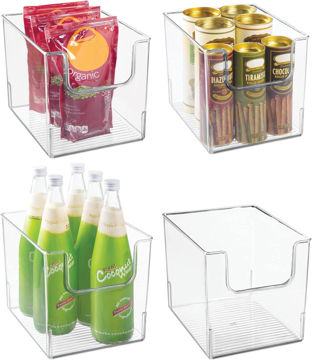 Clear Plastic Open Front Storage Organizer Bin Basket, 4 Pack E525