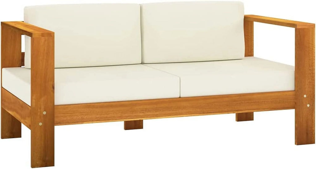 10 Piece Acacia Wood Patio Lounge Set with Cream White Cushions A2132